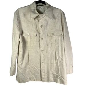 Vintage Haspel Al Baskin Beige Linen Shirt Jacket Mens Long Sleeve Button Down M